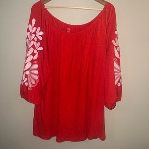 Talbots Tee with 3/4 length sleeves and floral detail. Size 2X.